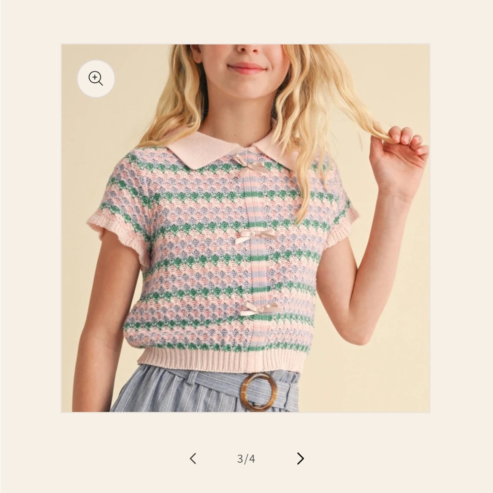 Pink and Green Striped knit Kids Top
